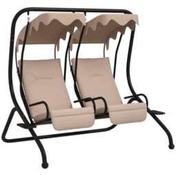 Outsunny Canopy Swing 2 Separate Relax Chairs W/ Handrails, Cup Holders Beige - thumbnail 2
