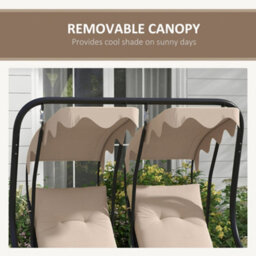 Outsunny Canopy Swing 2 Separate Relax Chairs W/ Handrails, Cup Holders Beige - thumbnail 7