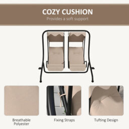 Outsunny Canopy Swing 2 Separate Relax Chairs W/ Handrails, Cup Holders Beige - thumbnail 6