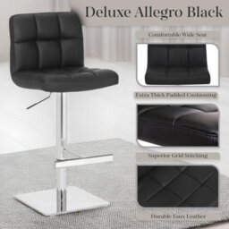 Lamboro Deluxe Allegro Kitchen Bar Stool, Weighted Base, Gas Lift Mechanism, Breakfast Bar Stool, Black - thumbnail 2