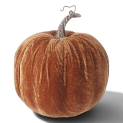 Heaven Sends Halloween Brown Velvet Pumpkin Decoration - 19 X 16.5 Cm, Indoor Velvet Pumpkin For Tabletops And Mantels
