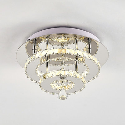 Living And Home Modern Double Tiers Round Crystal Chrome Effect Led Ceiling Light Fixture 30Cm Dimmable - image 1