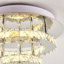 Living And Home Modern Double Tiers Round Crystal Chrome Effect Led Ceiling Light Fixture 30Cm Dimmable - thumbnail 6