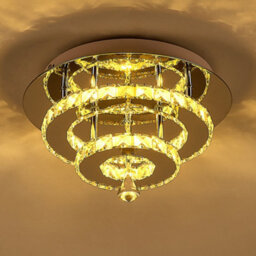Living And Home Modern Double Tiers Round Crystal Chrome Effect Led Ceiling Light Fixture 30Cm Dimmable - thumbnail 4