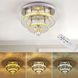 Living And Home Modern Double Tiers Round Crystal Chrome Effect Led Ceiling Light Fixture 30Cm Dimmable - thumbnail 3