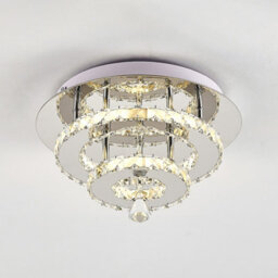 Living And Home Modern Double Tiers Round Crystal Chrome Effect Led Ceiling Light Fixture 30Cm Dimmable - thumbnail 1