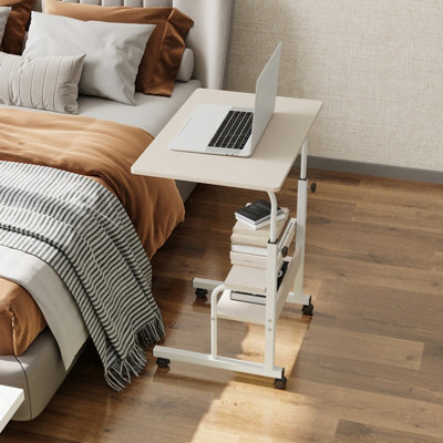 Living And Home Warm White Home Height Adjustable Movable Bedside Table 60Cm W X 40Cm D - image 1