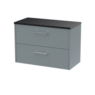 Nuie Hudson Reed Juno Wall Hung 2-Drawer Vanity Unit & Black Worktop, Stylish Countertop Basin Unit In Coastal Grey, 800mm - image 1