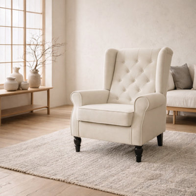 Wyld Haus Vipamo Cream White Wingback Accent Chair With Button Tufting And Snow Flannel Upholstery - image 1