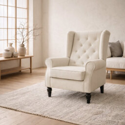 Wyld Haus Vipamo Cream White Wingback Accent Chair With Button Tufting And Snow Flannel Upholstery - thumbnail 1