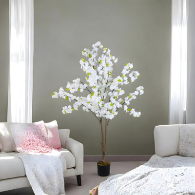 Thehotsale 165Cm Artificial White Cherry Blossom Tree In Pot For Indoor Decoration - image 1