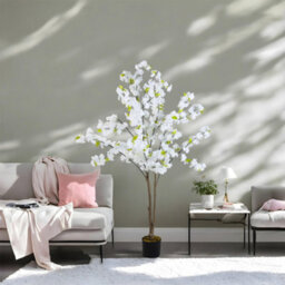 Thehotsale 165Cm Artificial White Cherry Blossom Tree In Pot For Indoor Decoration - thumbnail 2