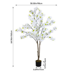 Thehotsale 165Cm Artificial White Cherry Blossom Tree In Pot For Indoor Decoration - thumbnail 9
