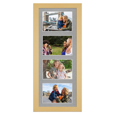 AK Frames 50X20Cm Mustard Yellow Modern Multi Photo Frame With Silver Mount - Holds 4 Apertures (4X) 6X4 Photos - image 1
