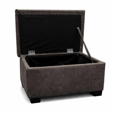 Furnishings For Less UK Oakland Charcoal Leather Look Storage Footstool - image 1