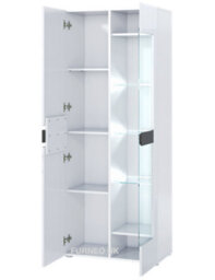 Furneo White 2-Door Display Cabinet Cupboard Matt & High Gloss Milano 08 White Led Lights - thumbnail 2