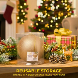 Shatchi 20Cm Champange Glitter Christmas Bauble - Christmas Tree & Home Décor Ornament - thumbnail 3