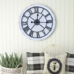 Aspect Furniture Vintage Manufacturer Wood & Iron Wall Clock (Distressed White, 60 Dia Cm)