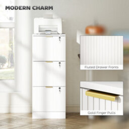 Homcom Filing Cabinet, File Cabinet With 3 Lockable Drawers And Hanging Rails - thumbnail 8