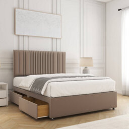 Bsspoke Florence Divan Bed Set In Mink Plush Velvet With 24Inch Panel Headboard 4 Drawers & Mattress Double King 4Ft 6Ft - thumbnail 1