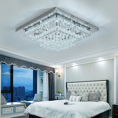 Living And Home 2 Tier Square Modern Crystal Led Flush Mount Ceiling Light Fixture Chandelier In White Light 60Cm - image 1