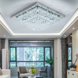 Living And Home 2 Tier Square Modern Crystal Led Flush Mount Ceiling Light Fixture Chandelier In White Light 60Cm - thumbnail 2