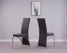 Modernique Irine Brown Faux Leather Dining Chairs Set Of 4, High Back Chairs With Chrome Frame In Brown