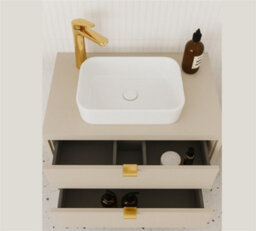 Impact Furniture Bathroom Vanity With Sink 600mm Countertop Unit Wall Cabinet Beige Worktop Floating Drawer Storage Dalia - thumbnail 7