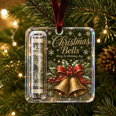 Amorly 3 Pack Christmas Acrylic Cash Holder Ornament Money Holder Hanging Decoration For Christmas Tree Gift - image 1