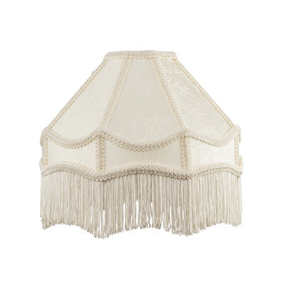 Happy Homewares White Sleek Satin Victorian Lamp Shade With Floral Leaf Decor And White Tassels - image 1