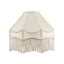 Happy Homewares White Sleek Satin Victorian Lamp Shade With Floral Leaf Decor And White Tassels - thumbnail 1