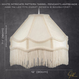 Happy Homewares White Sleek Satin Victorian Lamp Shade With Floral Leaf Decor And White Tassels - thumbnail 6