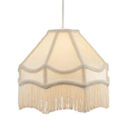 Happy Homewares White Sleek Satin Victorian Lamp Shade With Floral Leaf Decor And White Tassels - thumbnail 2