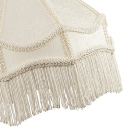 Happy Homewares White Sleek Satin Victorian Lamp Shade With Floral Leaf Decor And White Tassels - thumbnail 3