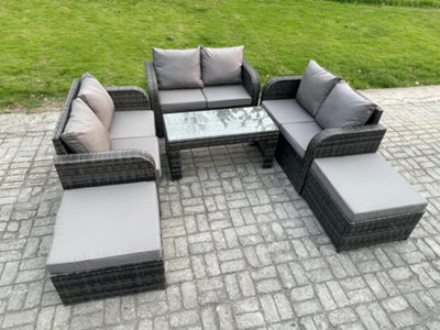 Fimous Rattan Wicker Garden Furniture Patio Conservatory Sofa Set With Rectangular Coffee Table Reclining Chair Love Sofa - image 1