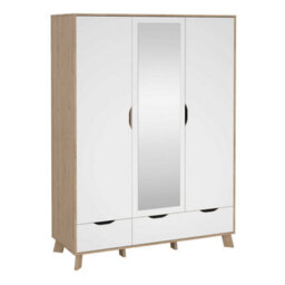 Wyld Haus Lira Jackson 3-Door Wardrobe With Mirror, Hickory Oak And White, 2 Drawers - thumbnail 2