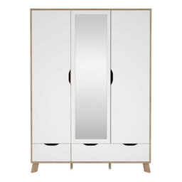 Wyld Haus Lira Jackson 3-Door Wardrobe With Mirror, Hickory Oak And White, 2 Drawers - thumbnail 3