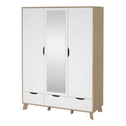 Wyld Haus Lira Jackson 3-Door Wardrobe With Mirror, Hickory Oak And White, 2 Drawers - thumbnail 4