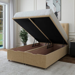 Bedmaster Natural Beige Linen Ottoman Divan Base And Button Headboard King Size - thumbnail 3