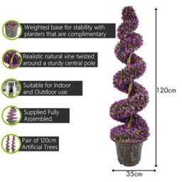 Pegdev - Pdl Pair Of 120Cm Purple Artificial Boxwood Spiral Trees - Large Realistic Topiary For Indoor/outdoor With Planters - thumbnail 2