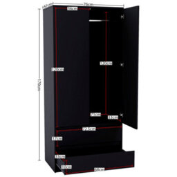 Lassic Vida Designs Denver 4 Piece Bedroom Set - (2 Drawer Large Bedside Chest X2, 5 Drawer Chest, 2 Door 2 Drawer Wardrobe), Black - thumbnail 8