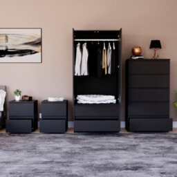Lassic Vida Designs Denver 4 Piece Bedroom Set - (2 Drawer Large Bedside Chest X2, 5 Drawer Chest, 2 Door 2 Drawer Wardrobe), Black - thumbnail 4