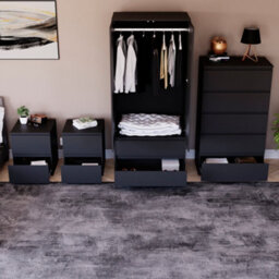 Lassic Vida Designs Denver 4 Piece Bedroom Set - (2 Drawer Large Bedside Chest X2, 5 Drawer Chest, 2 Door 2 Drawer Wardrobe), Black - thumbnail 5