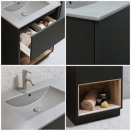 Homestylestore Black Grey 612mm Bathroom Vanity Unit Open Shelf And Pebble Basin - thumbnail 3