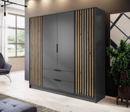 Arte Nelly Contemporary Hinged 4 Door Wardrobe Graphite 2 Drawers 8 Shelves 1 Hanging Rail Lamela Decor (H)2000mm (W)2060mm (D)510mm - thumbnail 1