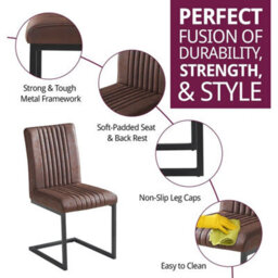Dining Chairs, Set Of 2 Kitchen Chairs, Brown Faux Leather Upholstered Chairs - thumbnail 3