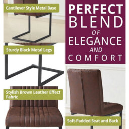 Dining Chairs, Set Of 2 Kitchen Chairs, Brown Faux Leather Upholstered Chairs - thumbnail 5