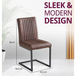Dining Chairs, Set Of 2 Kitchen Chairs, Brown Faux Leather Upholstered Chairs - thumbnail 2