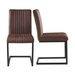 Dining Chairs, Set Of 2 Kitchen Chairs, Brown Faux Leather Upholstered Chairs - thumbnail 1