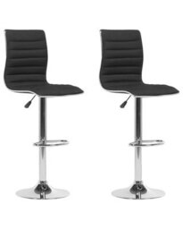 Wyld And Coco Nova Set Of 2 Counter-Height Bar Chairs Black Faux Leather Silver Frame Swivel - thumbnail 3